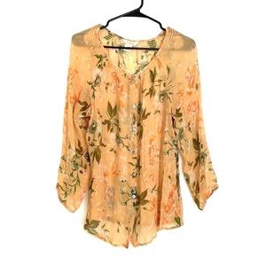 SUNDANCE 100% Silk Vintage Yellow Floral Silk Button Up Blouse